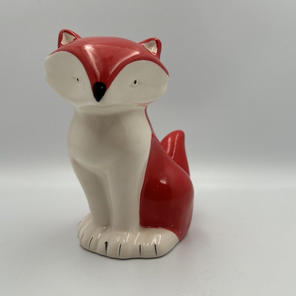 Adorable Ceramic Fox Figurine Red White Woodland Animal Decor Glossy 5.5" - EUC